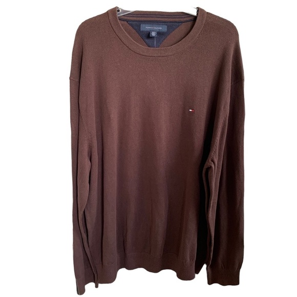 🆕 Tommy Hilfiger Mens Cotton Crewneck Sweater Chocolate Brown XXL - Picture 1 of 4